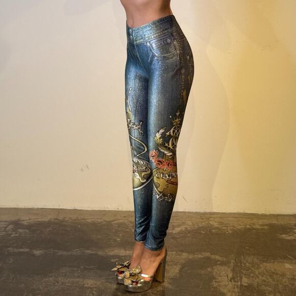 Blue Shimmery Jeggings with Rhinestones - Picture 2 of 6